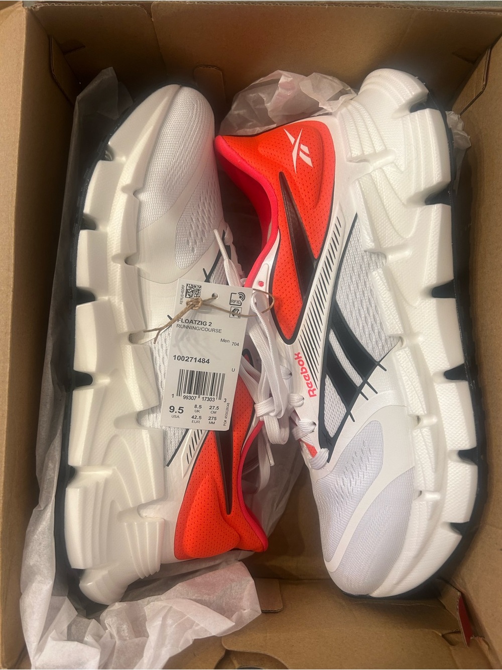 Reebok Men’s White and Orange Athletic Running Shoes